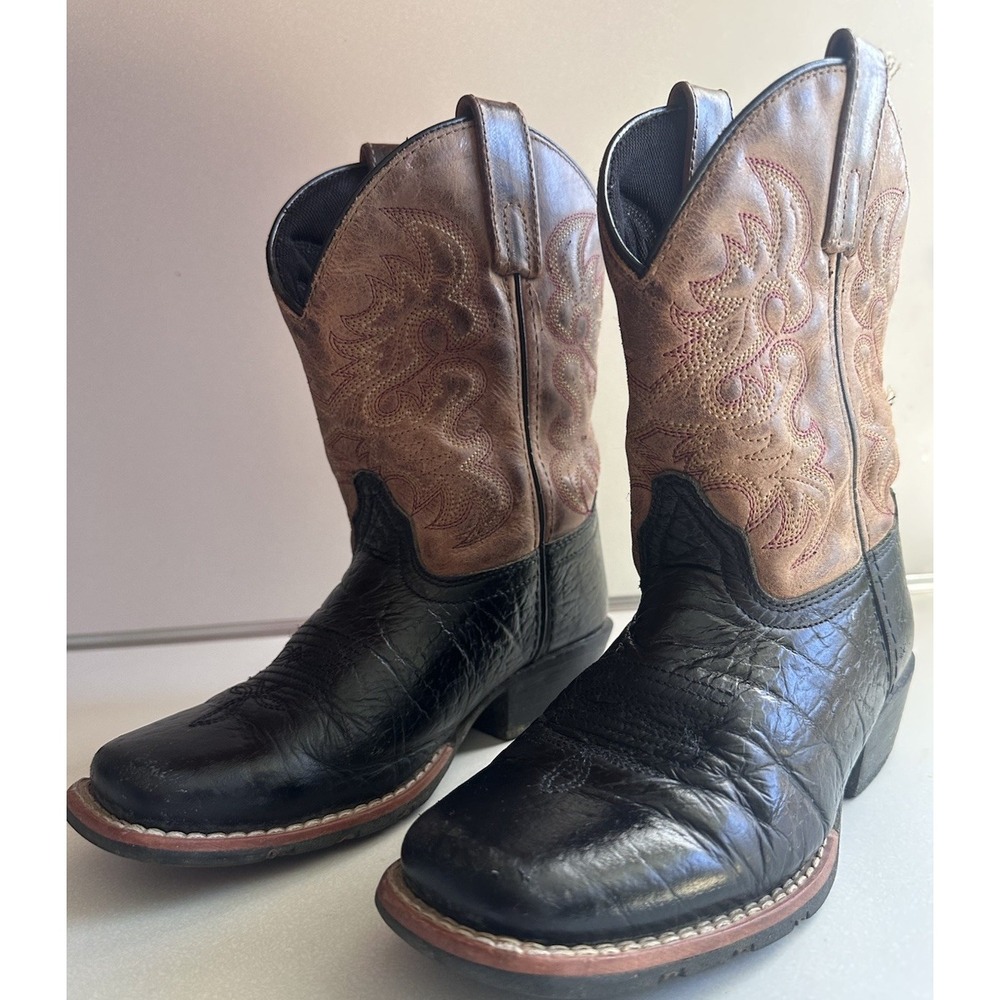 Dan Post Black Brown Leather Cowboy Western Boots DPC2944 Childs Size 1D Square - Picture 7 of 14